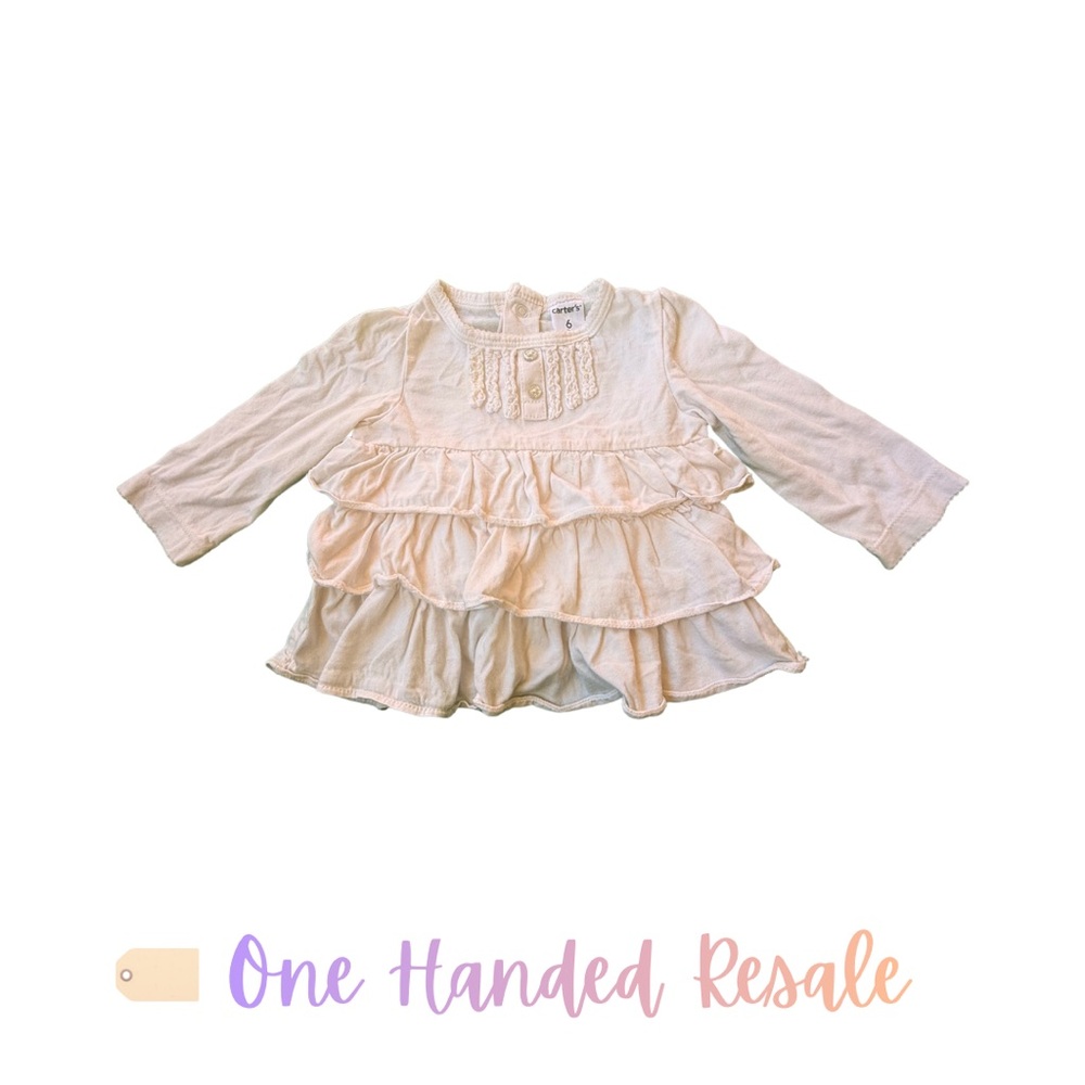 ✨ Carter's Soft Knit White Ruffled Top Blouse Button Placard Girls 6M